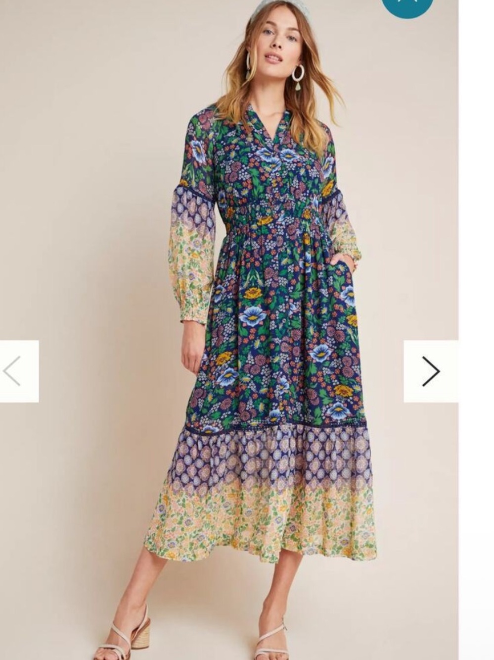 Anthropologie Maeve Ondine Floral Tiered Maxi Dress in Navy and Multi Size XS